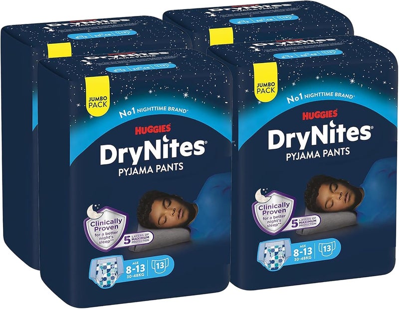 Huggies DryNites Pyjama Pants, 8-13 years, Bed Wetting Diaper, Boys, 30-48 kg, 4 x Jumbo Pack, 52 Pants - Image 2